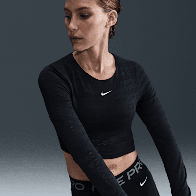 ★ Nike★ Pro Dry Fit Short Sleeve Crop Jacquard Top W Mink Buy Nike Pro Women's Dri-FIT Short-Sleeve Cropped Jacquard